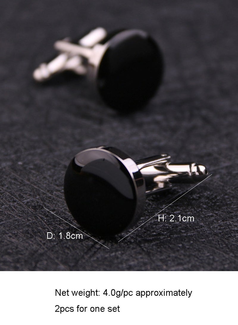 DB Innov. Cufflinks, Black Silver Frame Round Cufflinks, 2 PCS for One Set Premium Copper Jewelry Specially Design for Men's Shirt Wedding Business Gift with Delicate Package Box. - Image 5